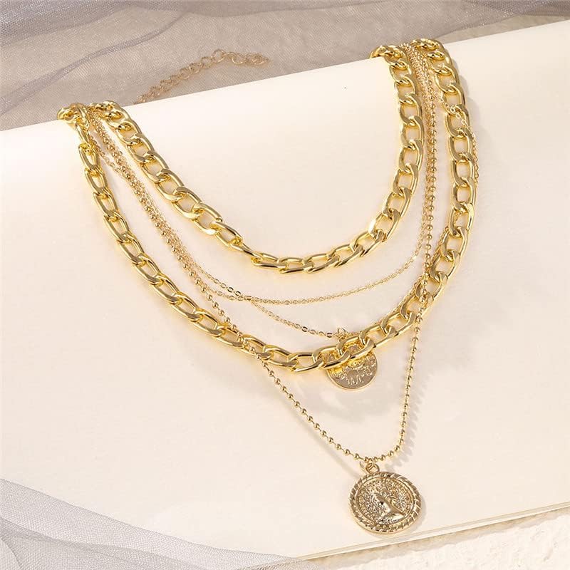 Starwo Gold Pirate Necklace for Women Vintage Chunky Layered Pirate Choker Necklaces Coin Pendant Chain Necklaces Punk 80s 90s Necklace Halloween Prom Pirates Costume Accessories - Image 4